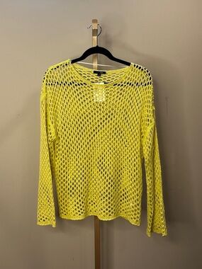 Papermoon Neon Yellow Open-Knit Long Sleeve Top
